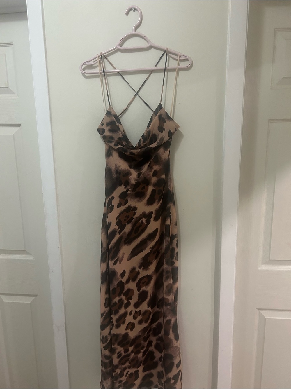 Dynamite Leopard Print Slip Maxi Dress in Brown and Black